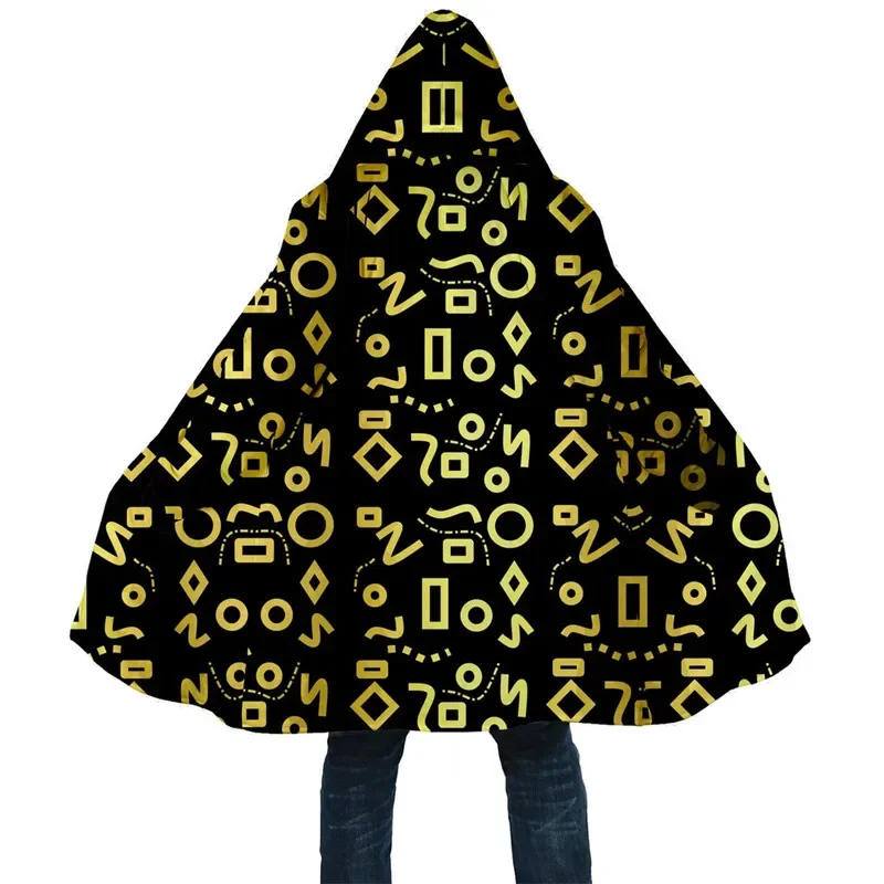 Fashion Winter Mens Cloak Time Warp Egypt Hieroglyph 3D Print Full Fleece Hooded Coat Unisex Casual Thick Warm Cloak Coat