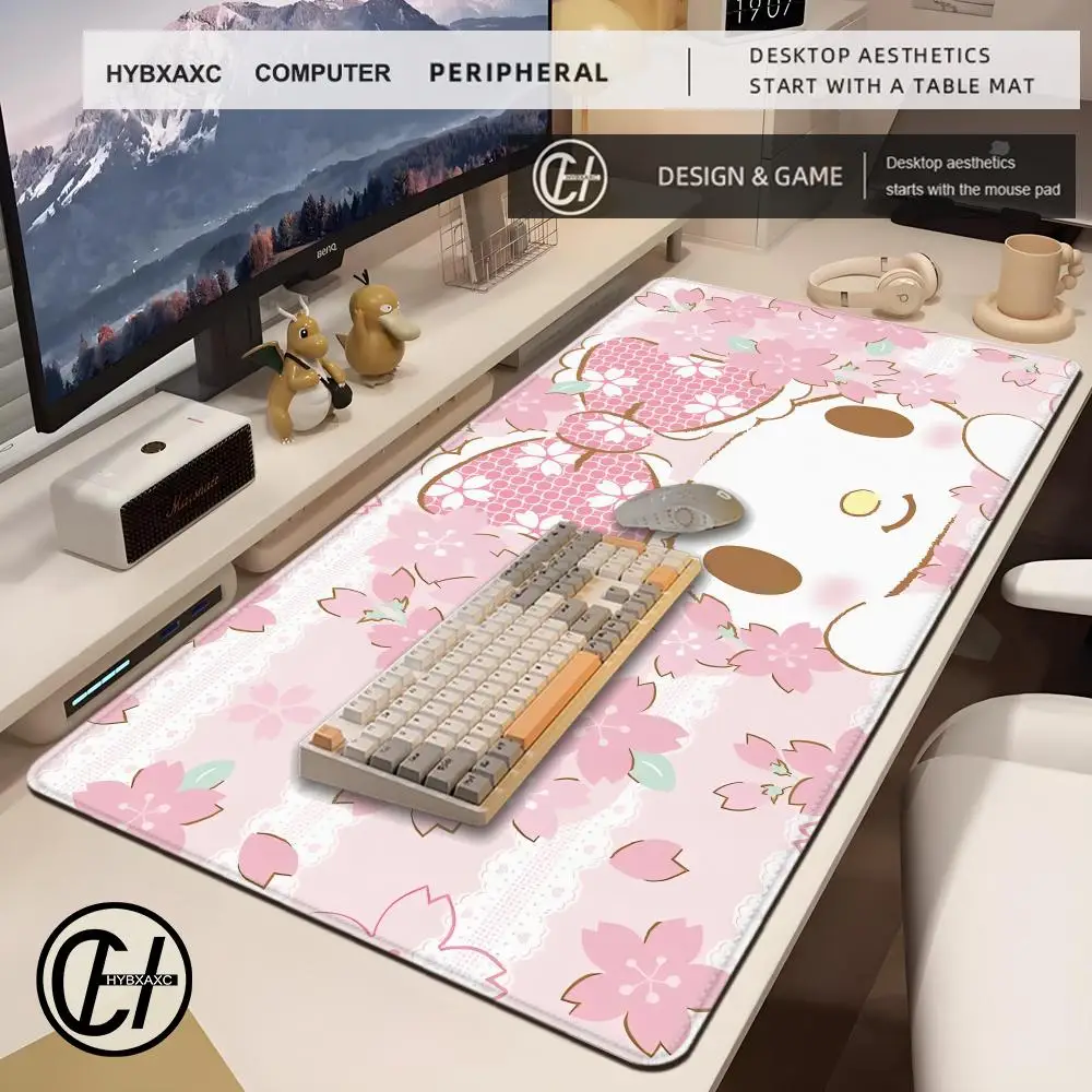 Pink Kawaii Bow Mouse Pad PC Sakura My Melody Keyboard Rug Laptop Sanrio Gamer Cabinet Mousepad XXL Anime Desk Mat For Girl Gift