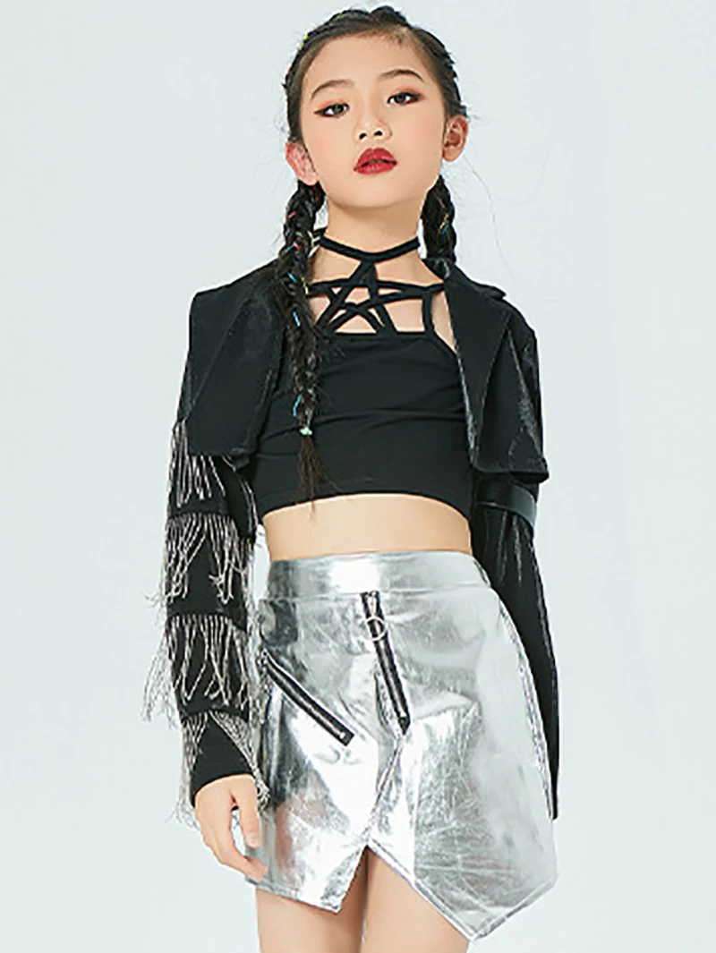 

Children's Hip-hop Top Suit Performance Outfit Glossy Skirts Fashion Show Kids Girls Street Dance Jazz Dancewear Costumes