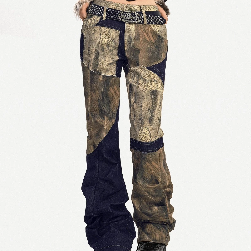 Original Splicing Artistic Retro Design Women's Bell-bottoms 2025 Autumn New Sweet Cool Loose Versatile Long Trousers Ladies