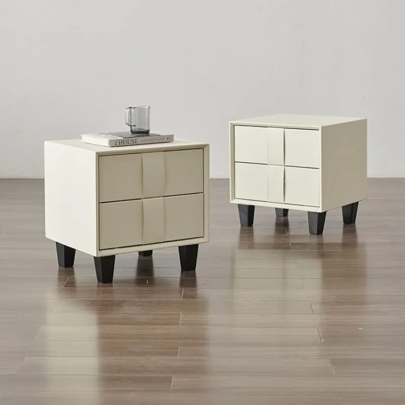 Wabi Sabi Cream Tufted Drawer Bedside Cabinet Soft Leather Wrapped Small Apartment Bedroom Decor Storage Nightstand