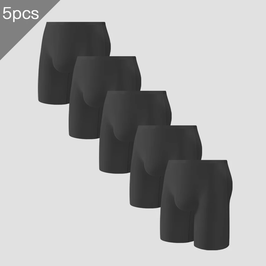 

5PCS Men's ice silk underpants for summer sports, thin, long, anti-chafing, wrinkle-free, running, quick-drying, briefs