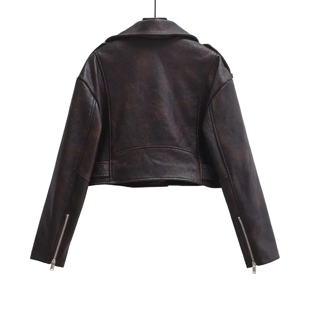 

Women's PU Motorcycle Leather Jacket Short Fashion Coat Early Spring New Arrival from Europe And US Wholesale