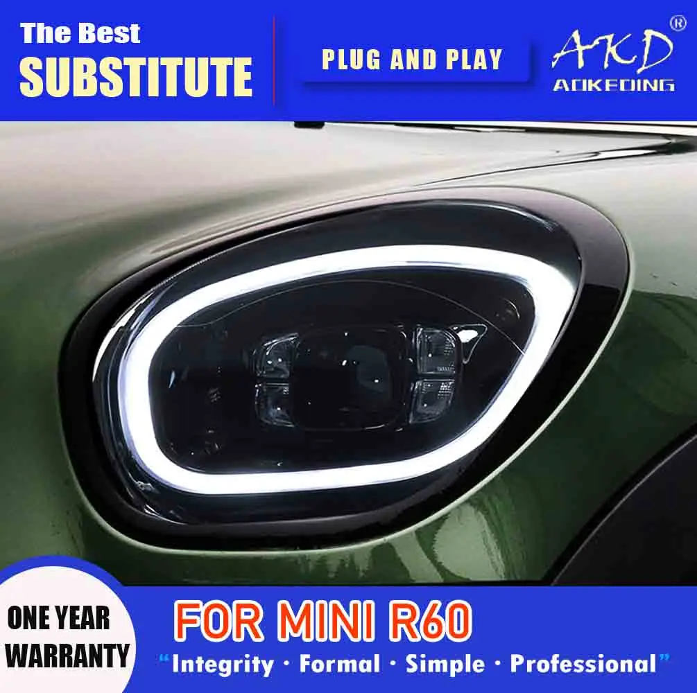 

AKD Head Lamp for MINI Countryman R60 LED Headlight 2007-2016 Headlights R60 DRL Turn Signal High Beam Angel Eye Projector Lens