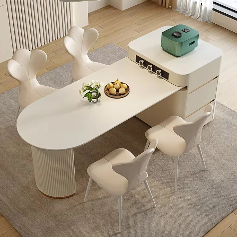 Island-platform dining table integrated retractable Luxury Chairs Dining Table Expandable White Mesa Comedor Home Furniture
