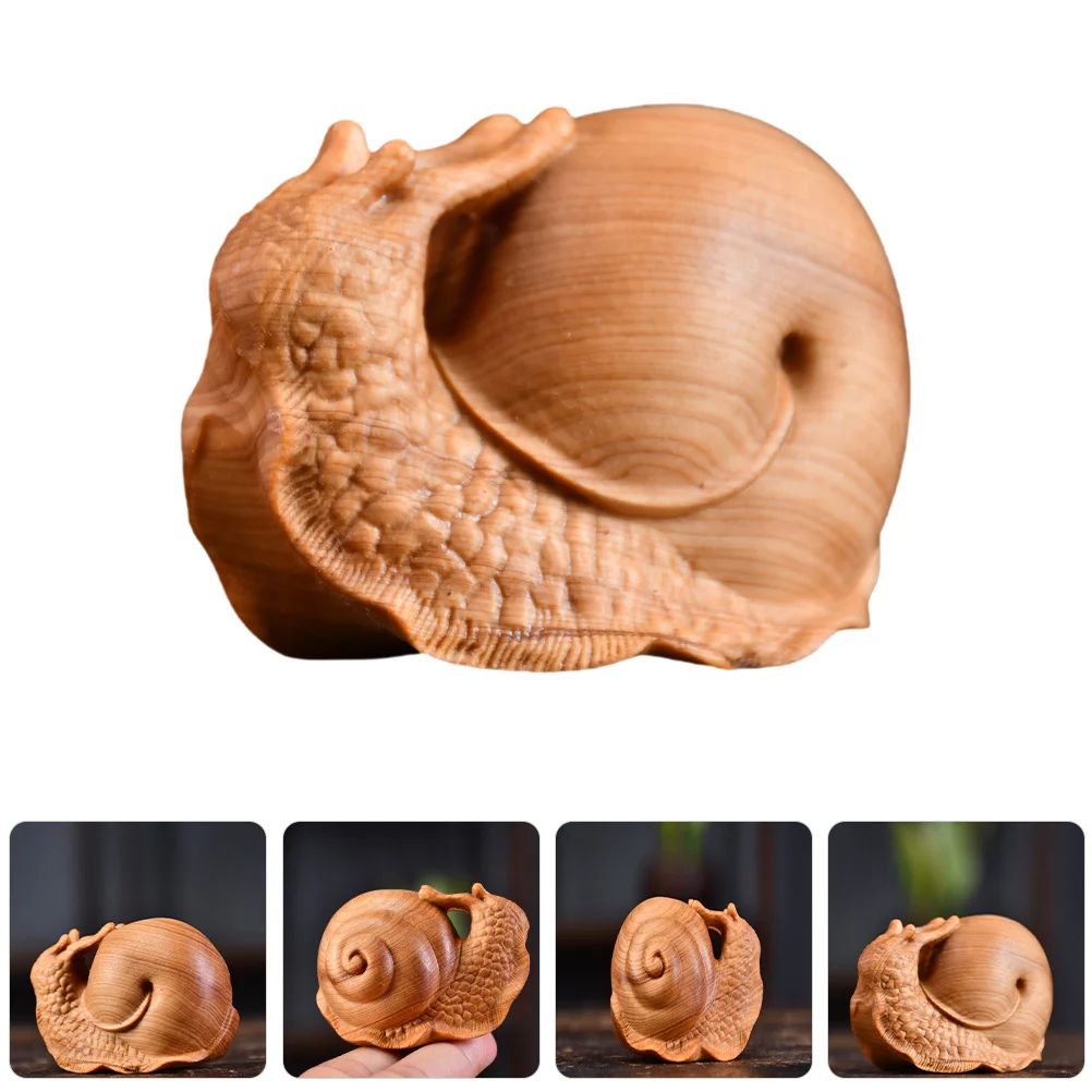 

Wooden Snail Ornament Hand Carved Sculpture Smooth Polished Desktop Office Shelf Rustic Decorative