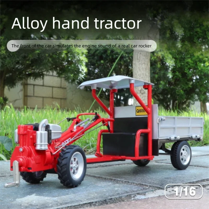 1/16 Scale Walking Tractor Model Car Diecast Alloy Hand Tractor Metal Body Sound Light Agricultural Vehicle With Pull Back Sound