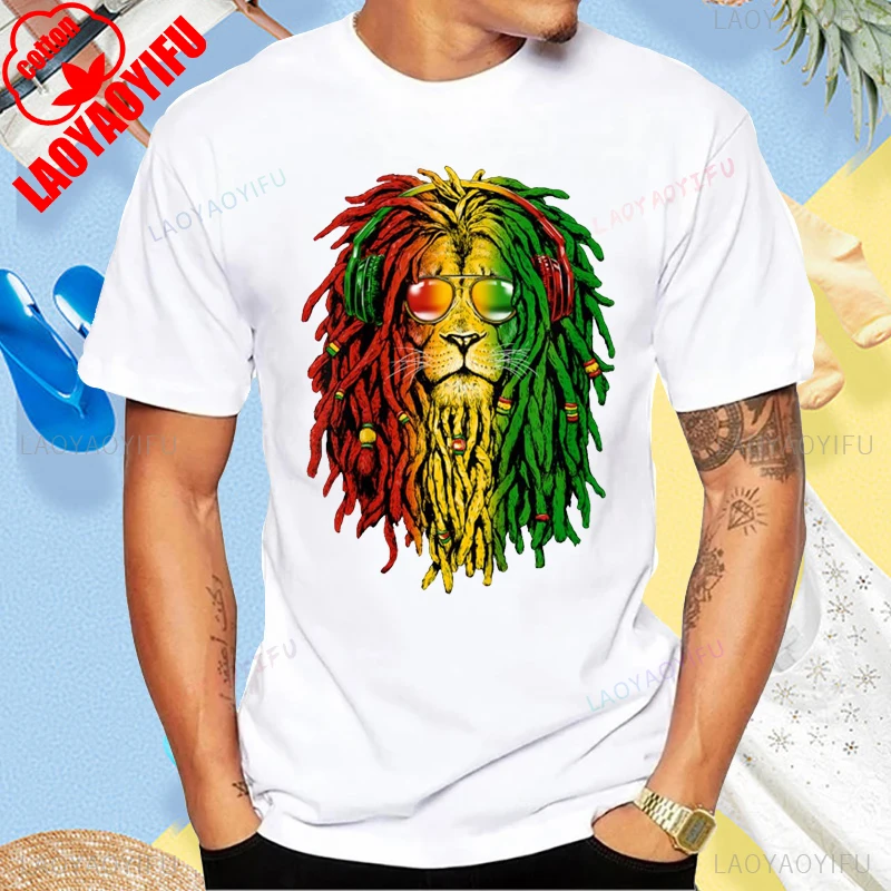 New Arrival Rasta Reggae Lion Sunglasses Art Graphic T-Shirt Hip Hop Harajuku Short Sleeve Man Tshirt Cotton Short Sleeve Tees