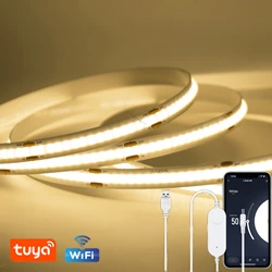 Tuya Smart Life WiFi USB 5V COB LED Strip Lights 320LEDs/M Dimmable Tape Ribbon RA90 Limear Lighting Work With Alexa Google Home