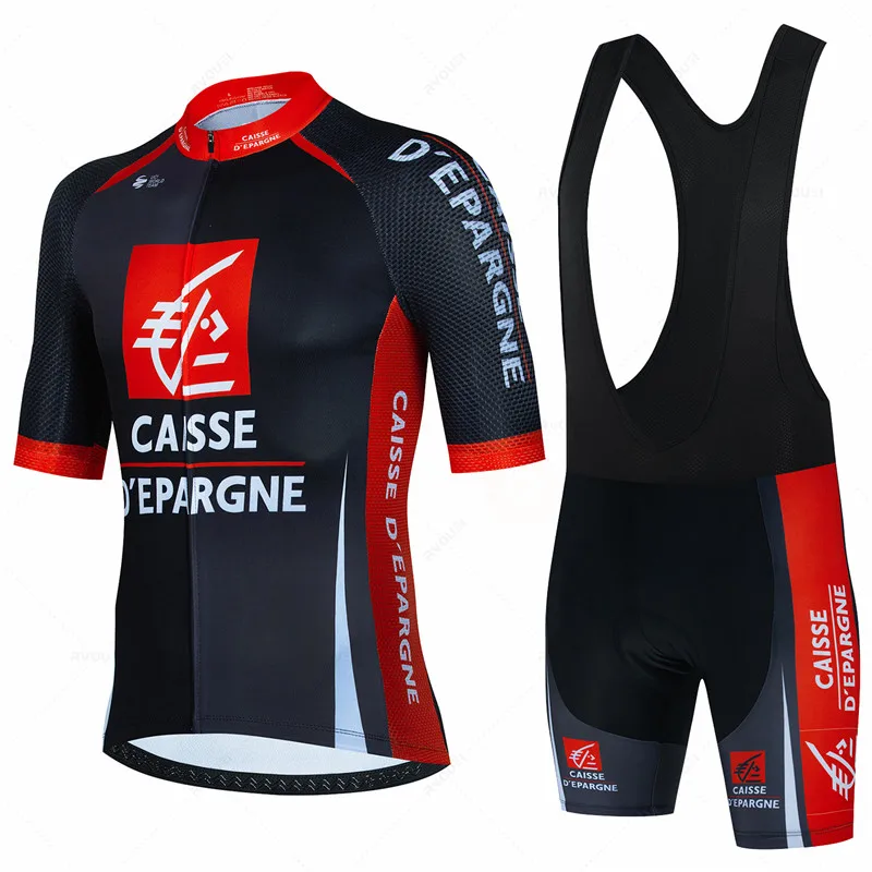 Caisse D'Épargne Cycling Jersey Set Summer Breathable Men Clothing MTB Bike Clothes Bicycle Uniform Maillot Ropa Ciclismo Hombre