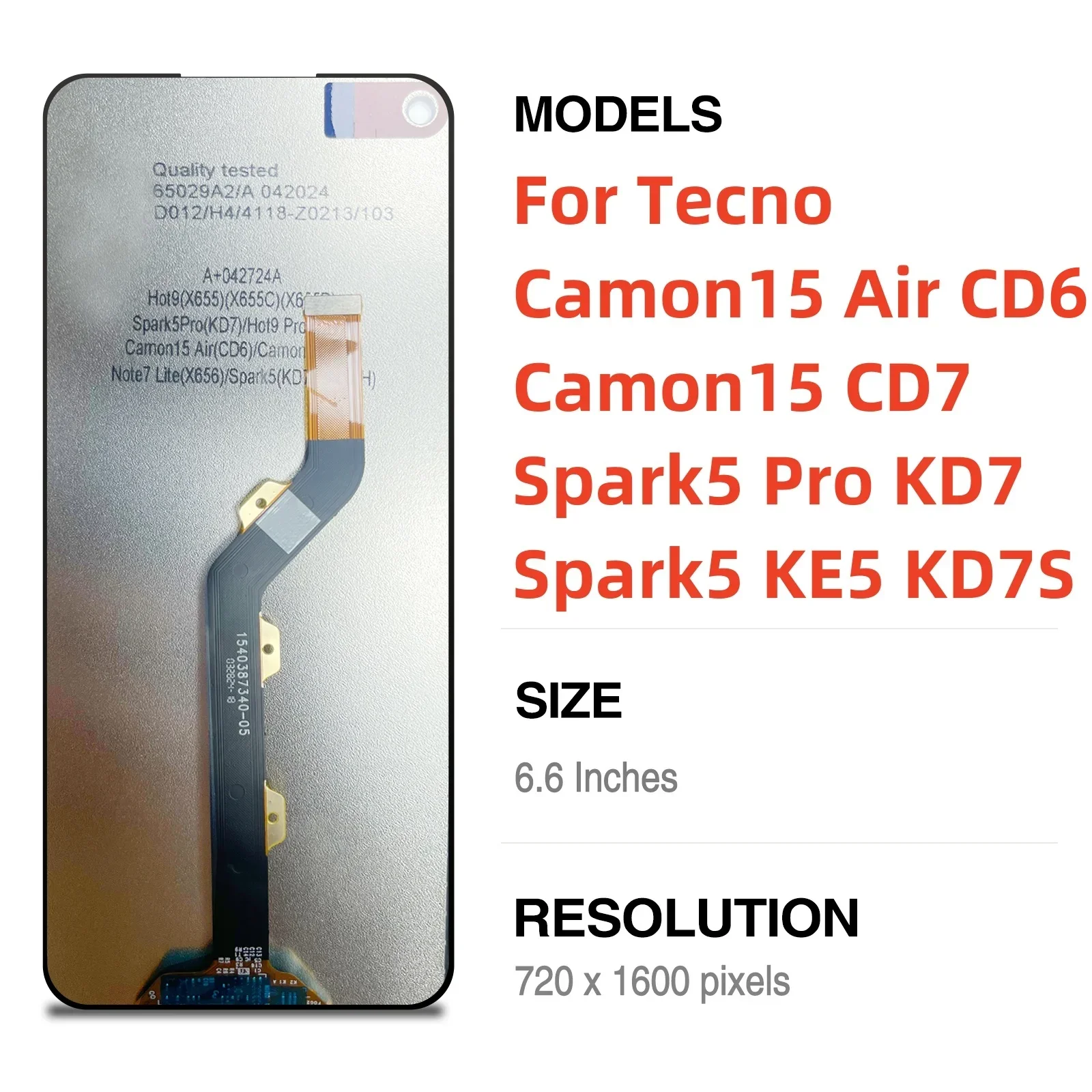 6.6" Ori For Tecno Camon 15 KD7 Camon 15 Air CD6 LCD Display Touch Screen Digitizer Assembly For Spark5 Spark5 Pro Replacement