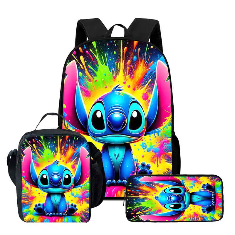 

Cartoon Stitch Child School Backpack With Lunch Bags Pencil Bags For Age 4-9 ,Light Weight School Bags For Boys Girls