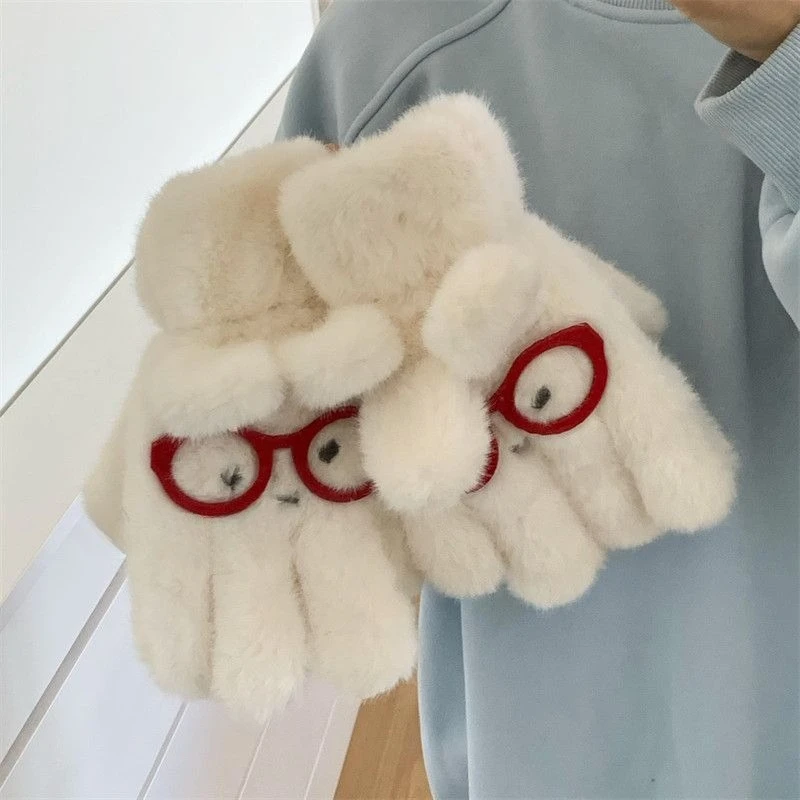 Cartoon Kawaii Miffy Gloves Be Cold-proof Prevent Wind Keep Warm Lovers Winter Touch Screen Divide Fingers Abrasion Resistant