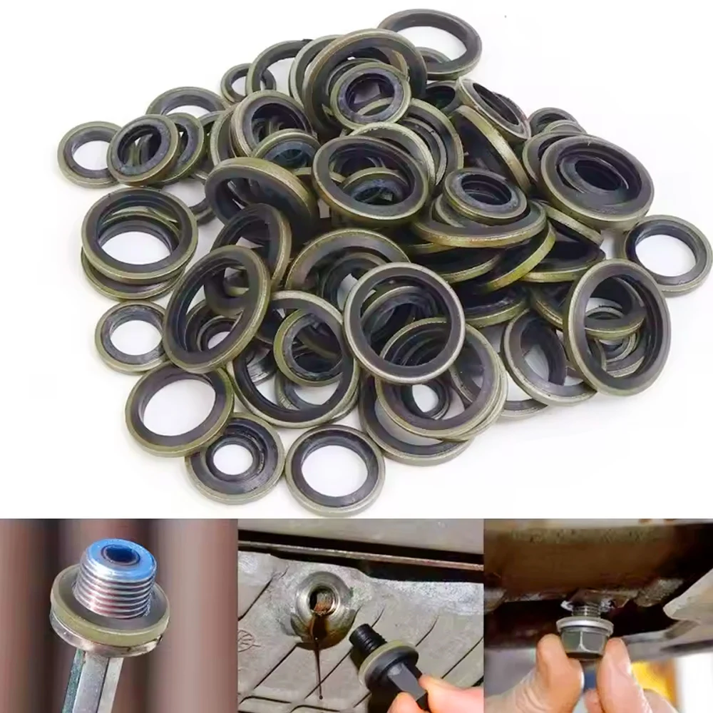 

100PCS Rubber Oil Drain Plug Gasket Replaceable Washer Seal Set M6 M8 M10 M12 M14 M16 Car Oil Pan Drain Gasket Drainage Bolt Pad