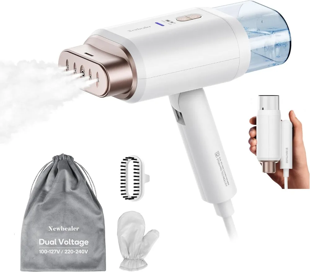 Plancha Vapor Vertical, Plancha de Ropa Portátil Doble Voltaje 100V-240V para Viaje, 20s Calentamiento Rápido y Autoap