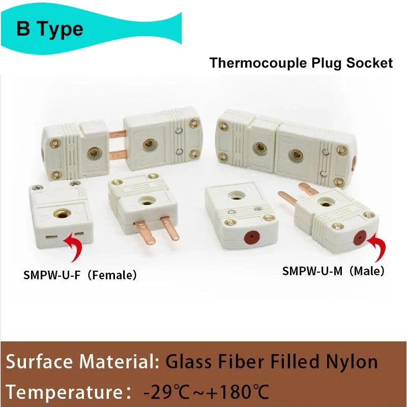 

SMPW-U-M/F B Type Thermocouple Plug Socket Compensation Wire Connector Male Female Thermocouple Connector Plugs And Sockets