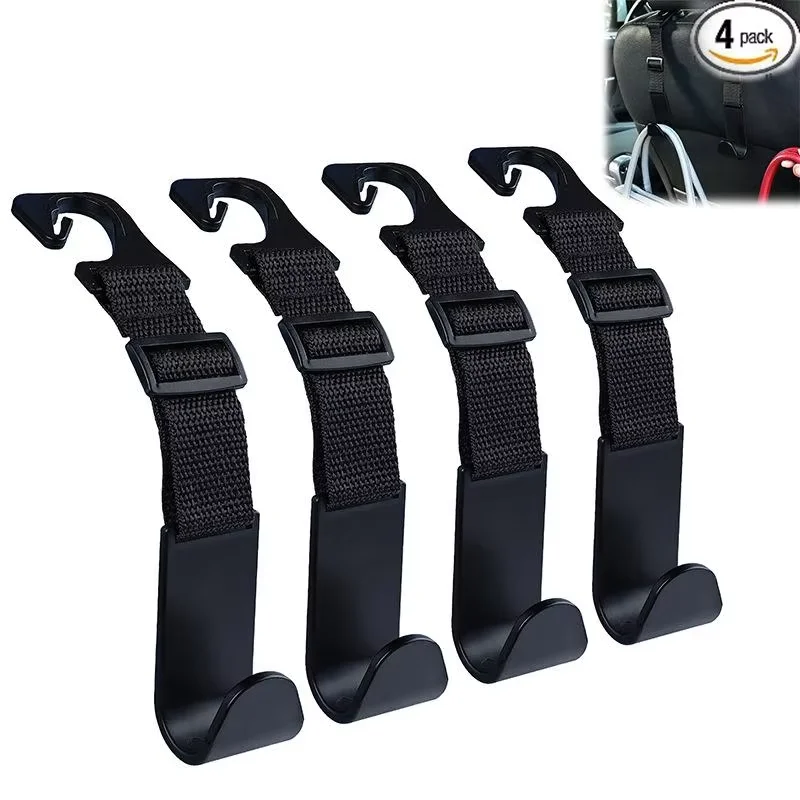 4Pcs Adjustable Car Seat Headrest Hooks Easy Installation Storage Clips Auto Fastener Reusable Car Interior Accessories