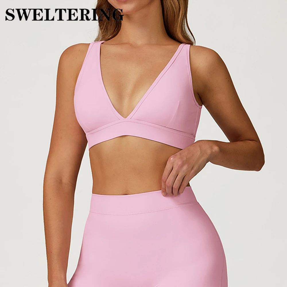 

Women Deep V Yoga Bra Sexy Sports bras Gym Workout Sports Underwear Running Push Up Vest Fitness Top Female Shockproof Crop Top
