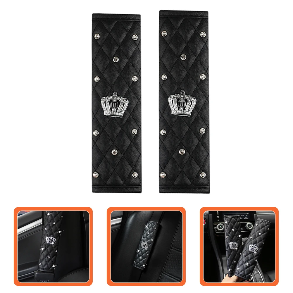

2pcs Shoulder Pad Cushion Car Accessories Soft Neck Cushion For Women Men Kids Cover Auto Seat Strap Pads Rhinestone