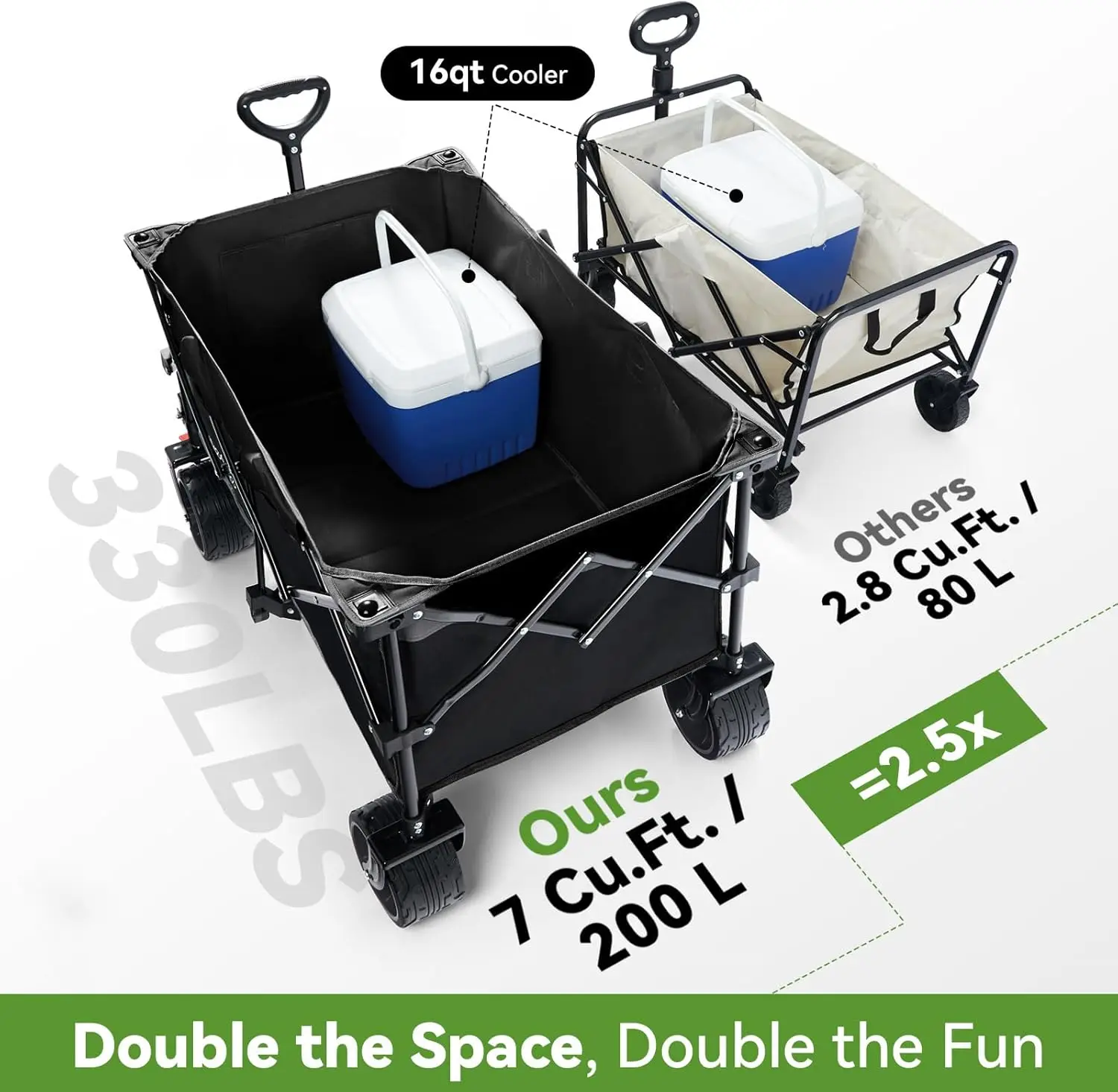 Outdoor and Beach - Heavy - Duty Collapsible Wagon Cart, 330lbs Capacity with Big Wheels for Sand, Equipped with Brakes