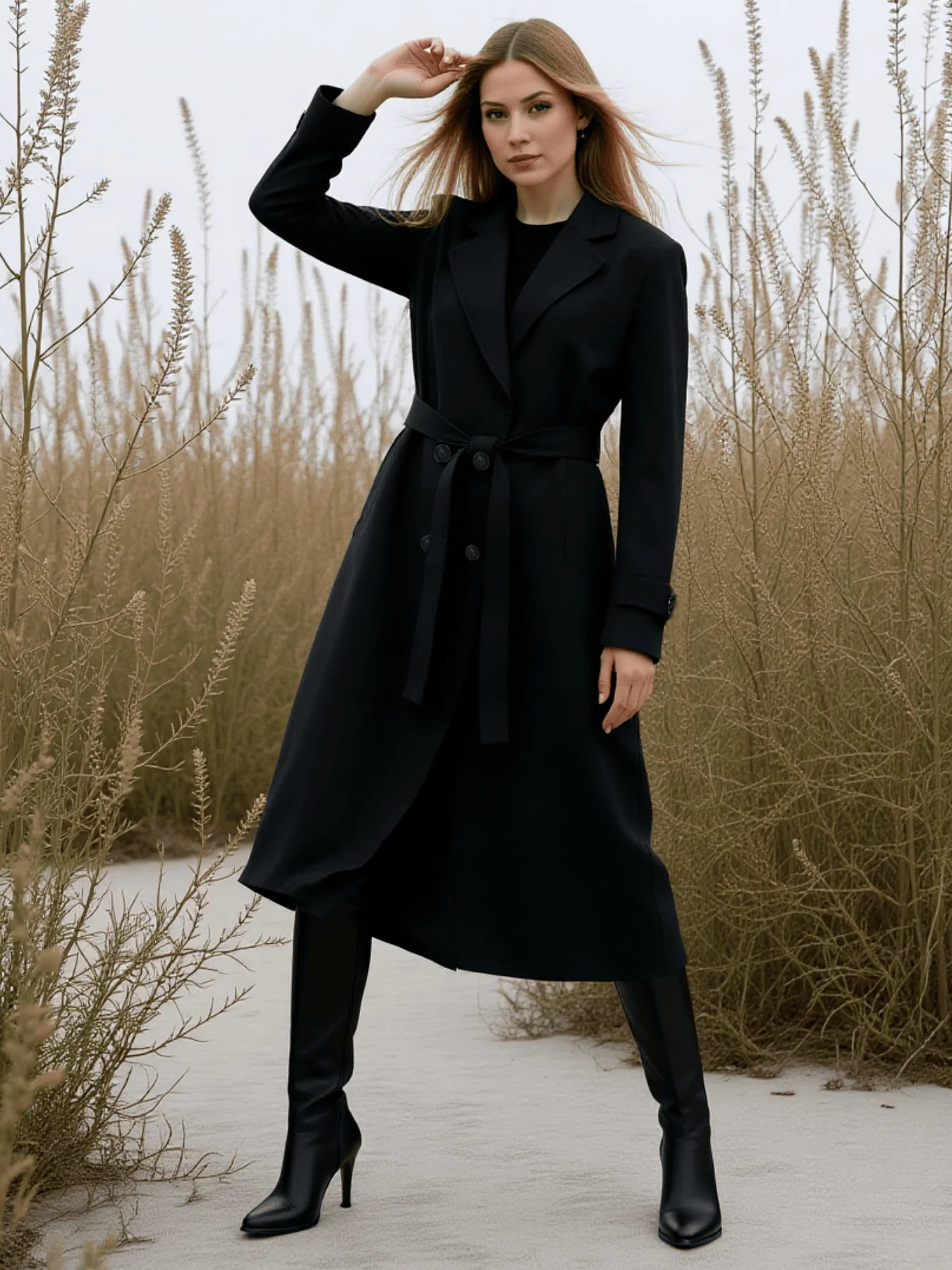 معطف شتوي للنساء ملابس خارجية أنيقة مع حزام معطف طويل للغاية سترة نسائية طويلة معطف سميك مبطن على الموضة الدافئة #1