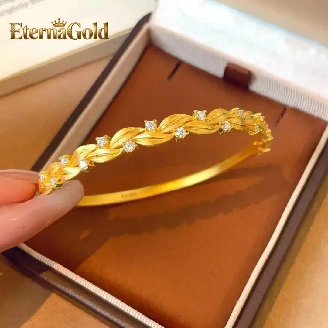 EternaGold Luxury 24K 9999 Pure Gold real gold Women's Eros Wreath Bracelet Vine-wrapped Brushed Wheat Bracelet