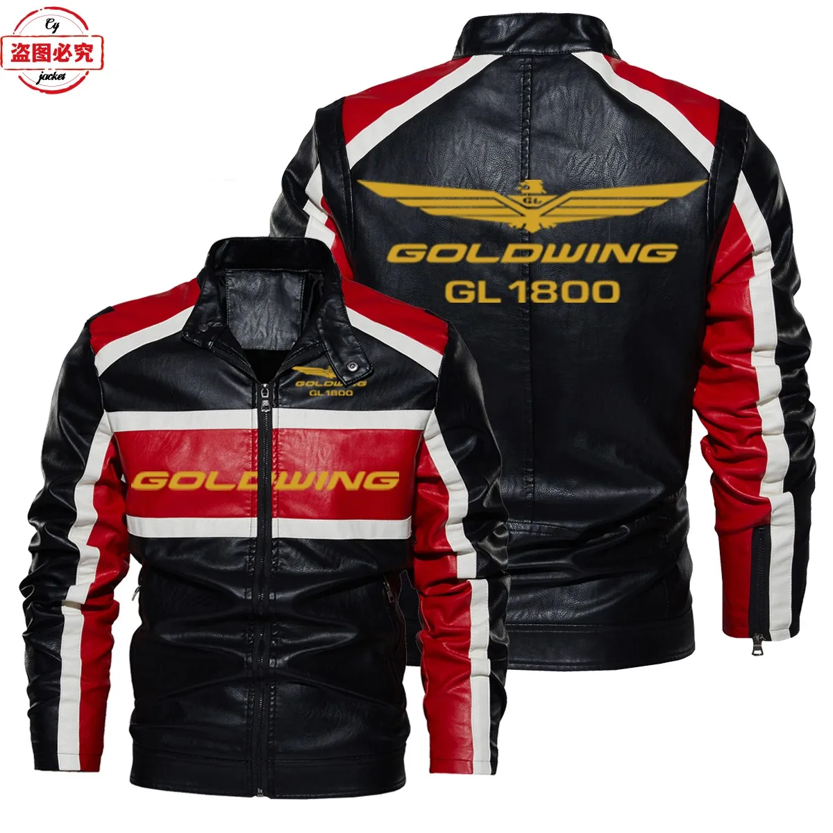 Gold Wing 1800 Motorcycle LOGO Washed PU Leather Jacket Windproof Spring and Autumn Men's Contrast Color Leather Jacket