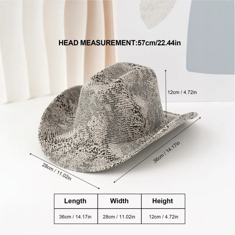 The new woolen hat with a straight top and large brim features unique leather