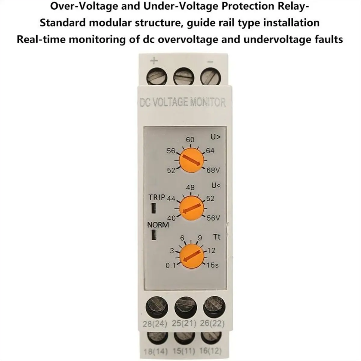 Overvoltage and Undervoltage Protector DC 48V Relay 35mm Rail with LED Lights for DC Motor 52-68V 40-56V(DC48V)