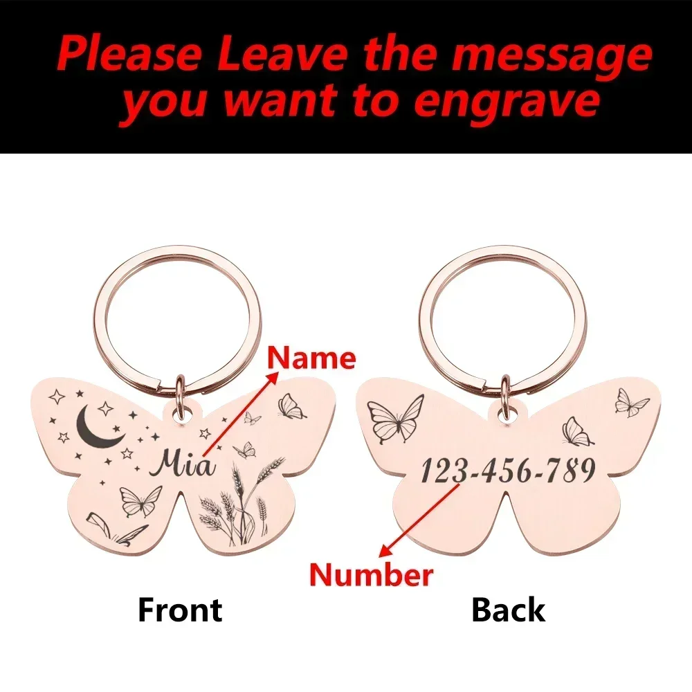 Personalized Pet Dog Tags Free Engraving Kitten Puppy Anti-lost Collars ID Name Tag for Dog Cat Nameplate Butterfly Accessoires