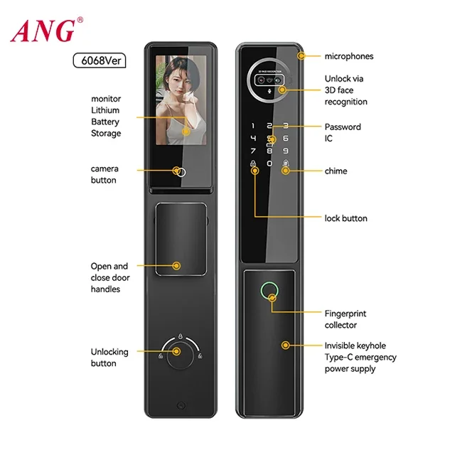 Security Fingerprint Face Id Biometric Lock 6068 Mortise Digital Lock Tuya Wifi 3D Face Recognition Door Lock Smart