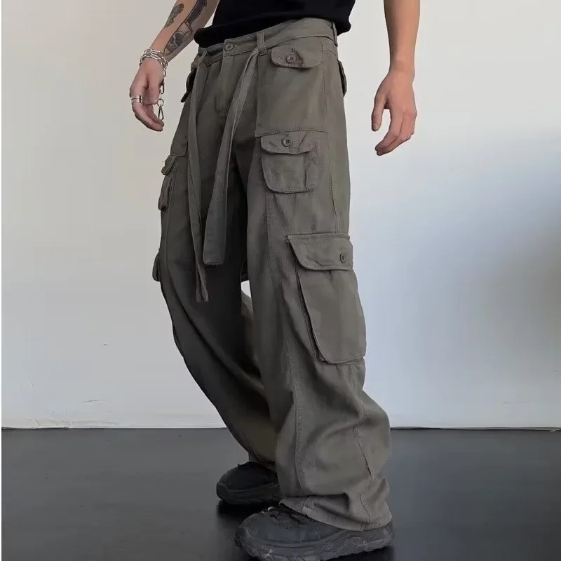 

High Street Retro Casual Large Pocket Overalls Men's and Women's New Summer High Waist Loose Straight Tube Draped Wide Leg Pants