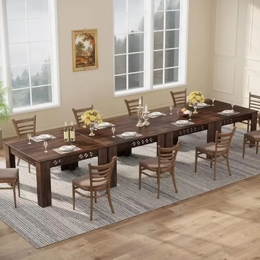 Dining Table for 4, 2-4 Person Farmhouse Wood Dining Room Table (Rustic Brown, Heavy Duty Legs)