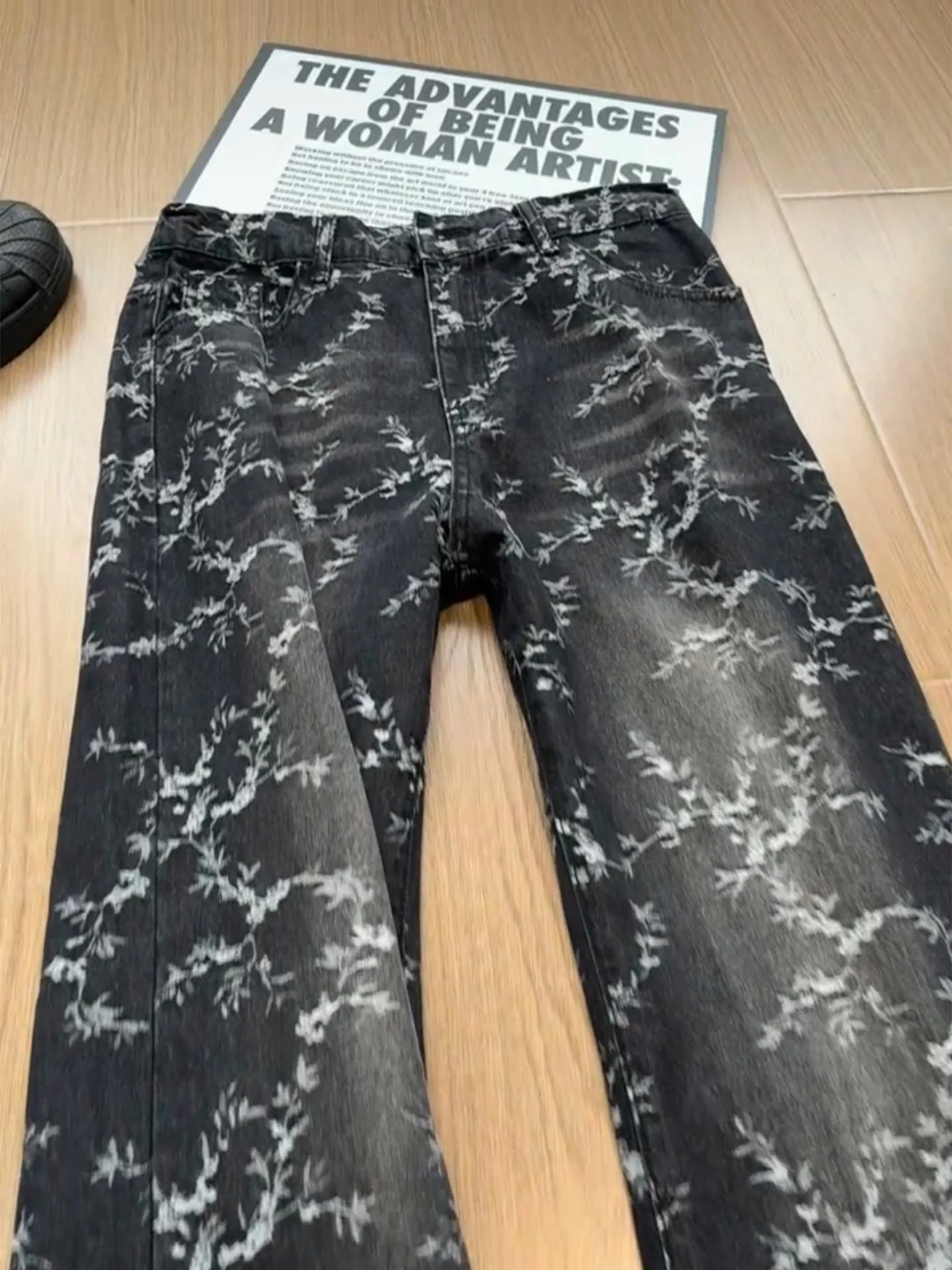 Cleanfit Black Embroidered Men's Jeans American High Street Micro Flared Design Sense Bend Knife Pants Spring Season