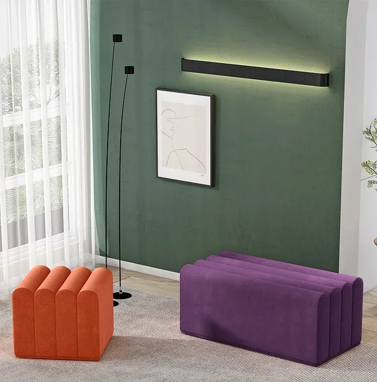 Velvet Ottoman stool square shoe stool light luxury modern solid wood home stool