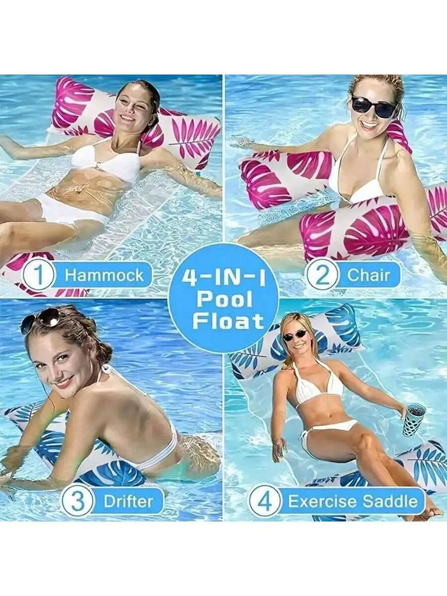 FF Hammock Pool Floats Adults, 4-In-1 Multi-Purpose Inflatable Pool Floats PVC Water Hammock Lounge Floaties