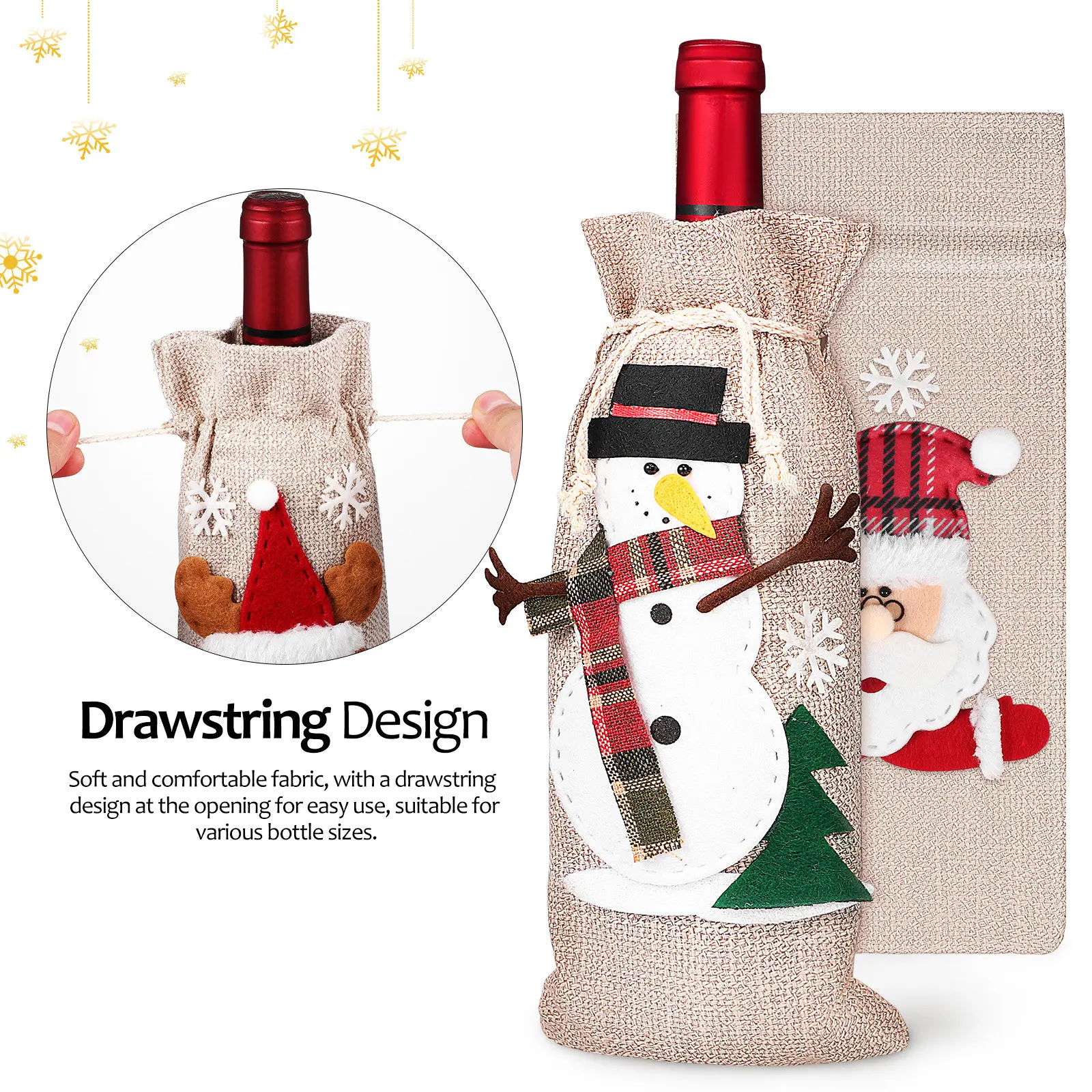 4 Pcs Christmas Decor Brewing Drawstring Mesh Bags Burlap Bottle Carrier Satin for Travel Birthday