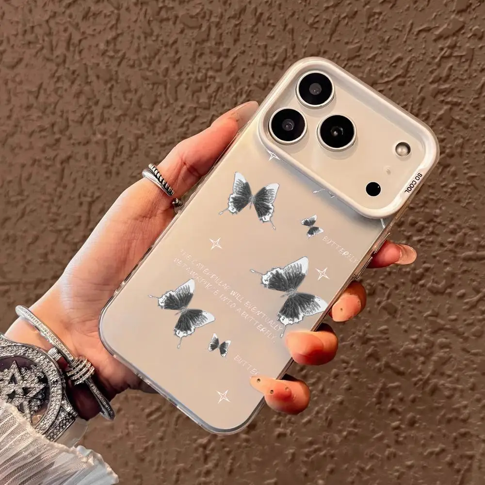 Funda de teléfono con diseño de mariposa plateada adecuada para iPhone 17 16 15 14 13 12 11 Pro/Max/Plus contra caídas y a prueba de golpes
