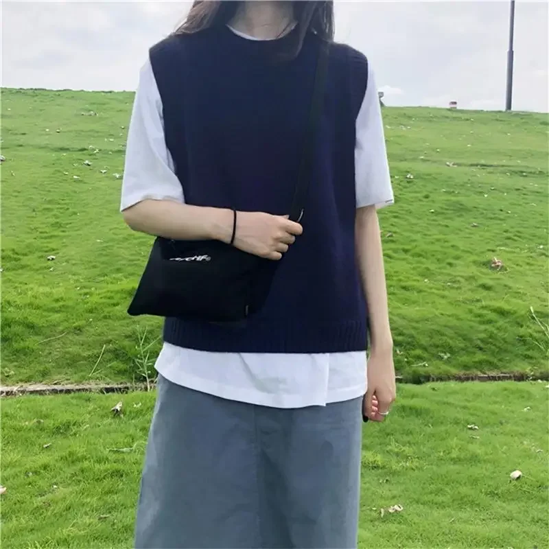 

Sweater Vest Women Solid Preppy Style Loose Fit Layering Korean Fashion Knitted All-match Students Casual Spring Simple Mujer