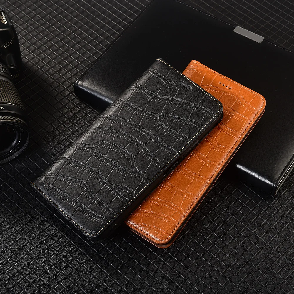 Crocodile Belly Genuine Leather Flip Case For Redmi Note 12 12S 13 14 14S 15 17 Pro Plus Turbo Cover Card Cases Scratch Proof