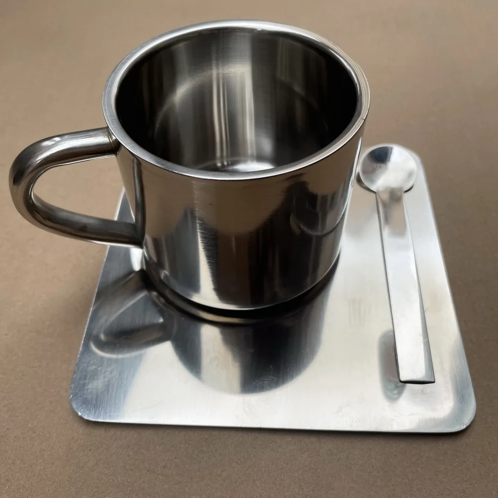 304 Stainless Steel Coffee Cup Saucer Suit European Office Mugs Tea Cups  Set