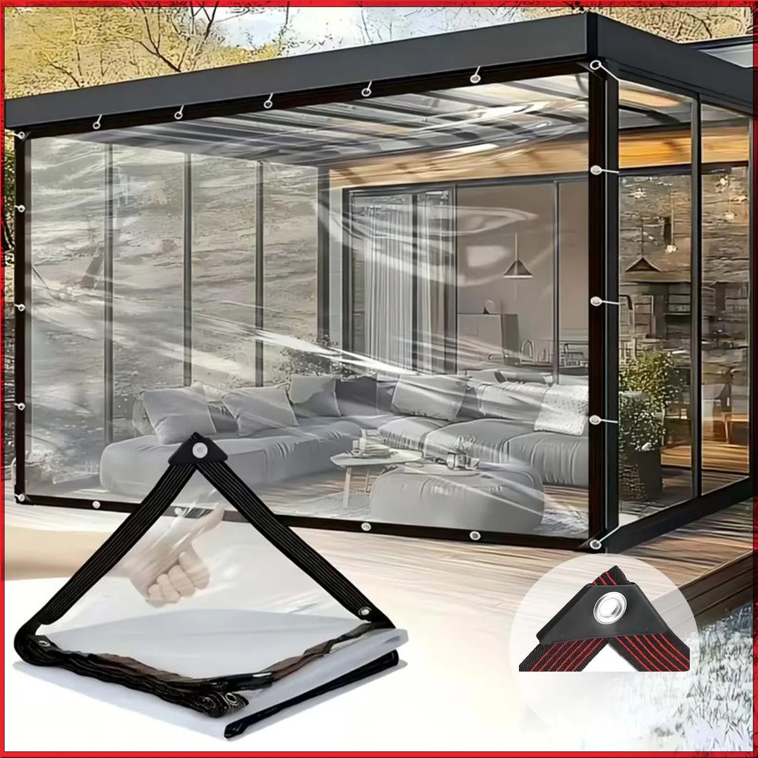 

10x13FT Clear Waterproof Tarp Heavy Duty PE Transparent Tarpaulin Outdoor Patio Porch Garden Greenhouse Cover