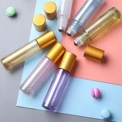 1x 6x 10ml Glass Roll On Bottle tTranslucent Color Roller Ball for Essential Oils Perfume Beads Lip Oil Eye Mini Portable Travel