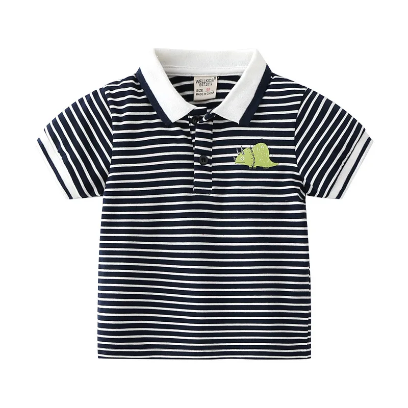 Summer Boys Short Sleeve Casual Cotton Cartoon Embroidered T-shirt, Children's Contrast Color Striped Polo Shirt Top 3-8 Years image 5