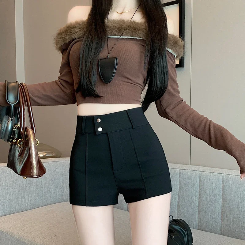 New Fashion Autumn Winter Casual Women Shorts Office Lady Black Shorts Women High Waist A-LINE Short Pants Women D146