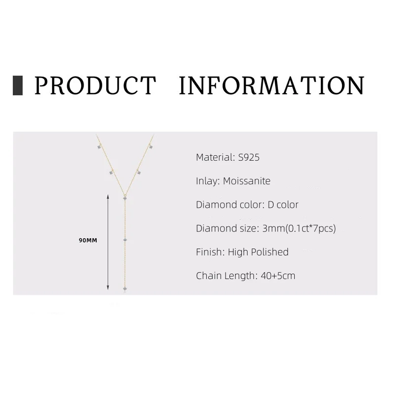 IOGOU D0.70CT Round Moissanite Y Shape Lariat Necklace for Women Real Silver 925 Choker Fashion Engagement Wedding Jewelry Gifts