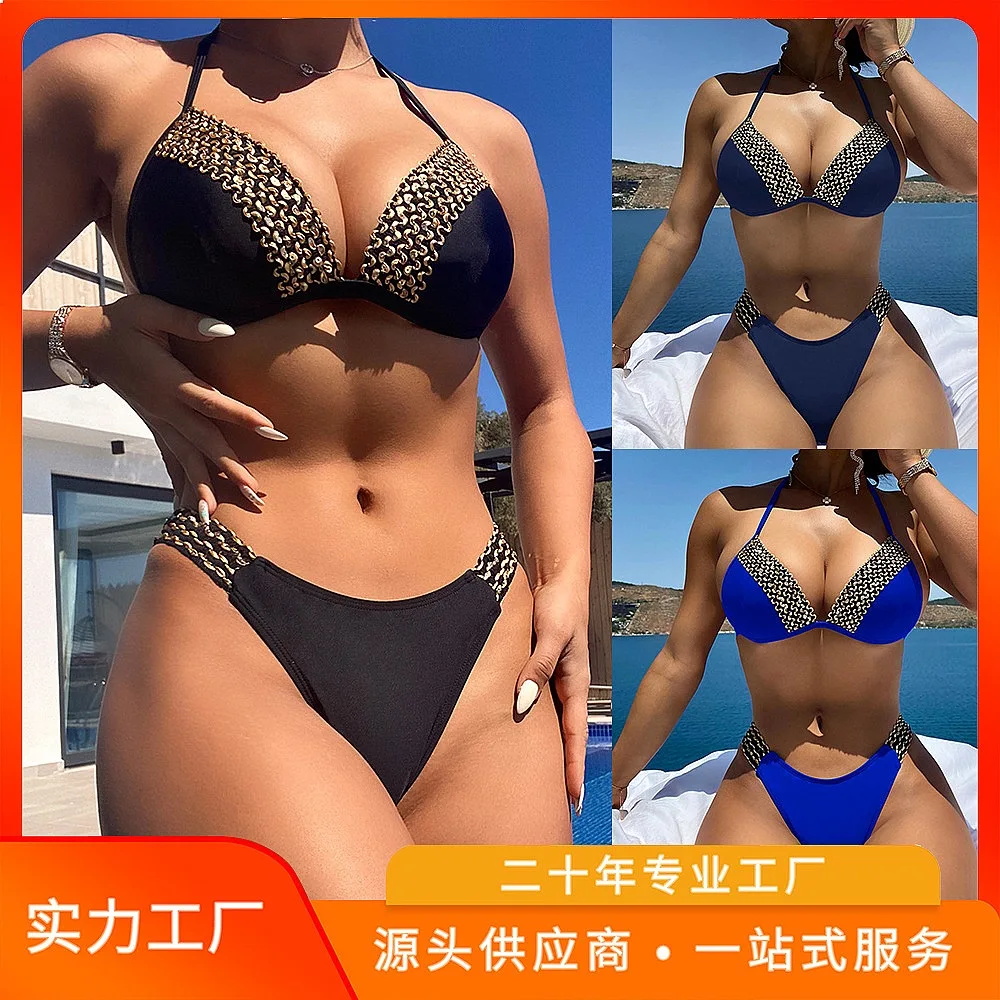 

2026 New Sexy Webbing Bikini Set Women Halter Push Up Swimsuit Wholesale Bikinis
