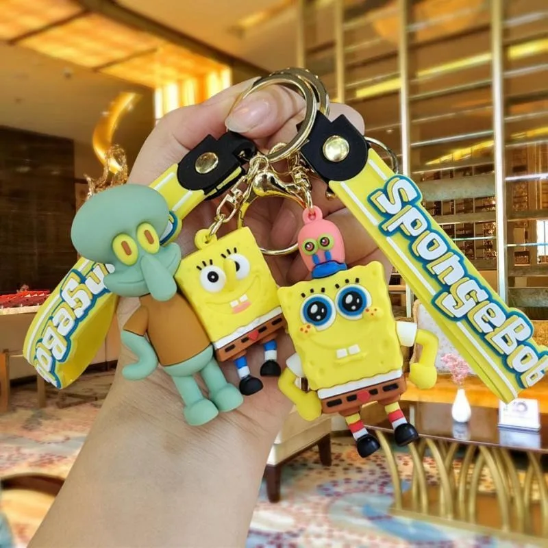 พวงกุญแจสพันจ์บ็อบสุดน่ารัก รูปพาย ดาวใหญ่ ของตกแต่งกระเป๋าคู่รัก พวงกุญแจรถยนต์ ของขวัญชิ้นเล็กๆ