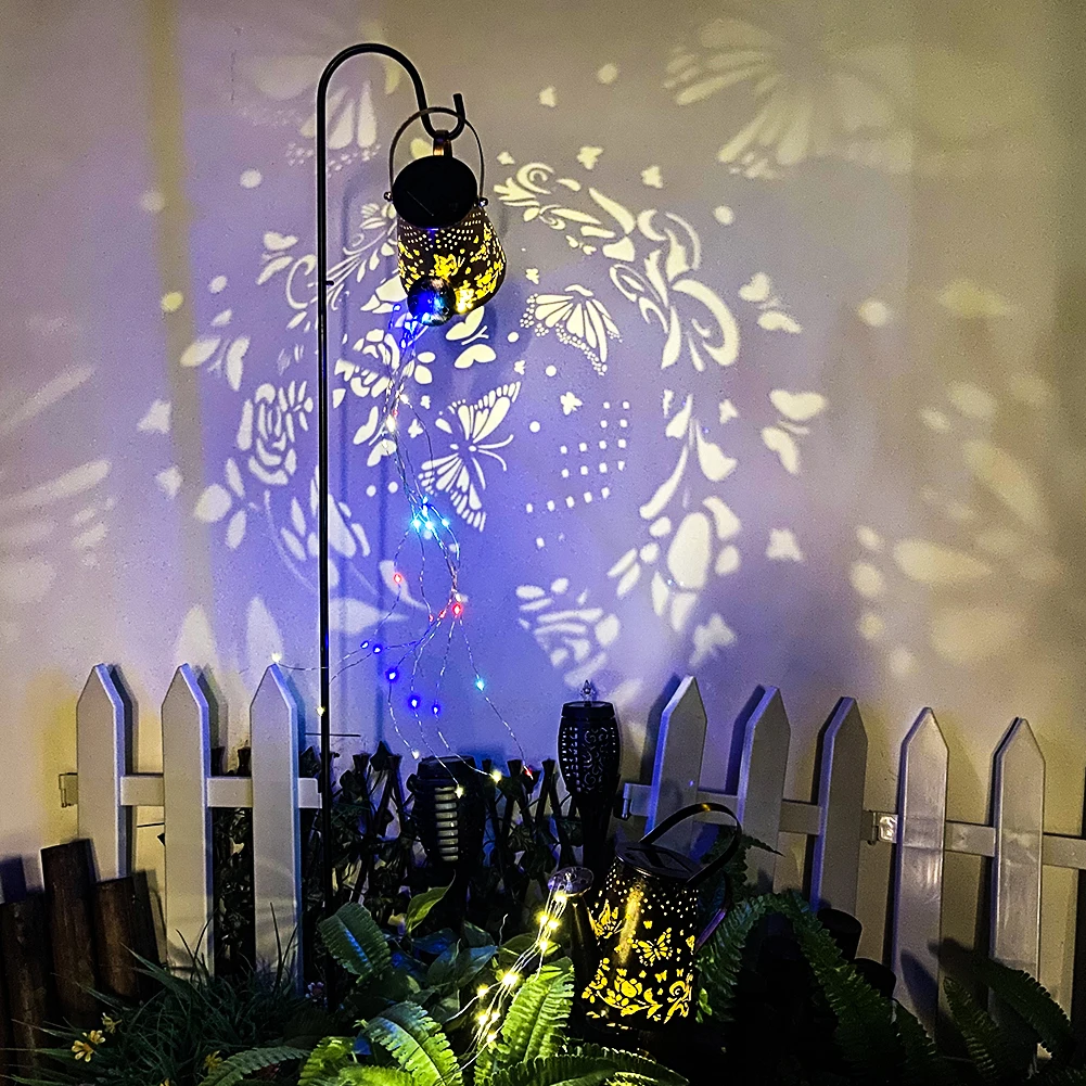 Solar Watering Can Lights Iron Hollow Art Decorative Lamp Outdoor Garden Hanging Metal Waterproof Kettle Lanterns Walkway Yard