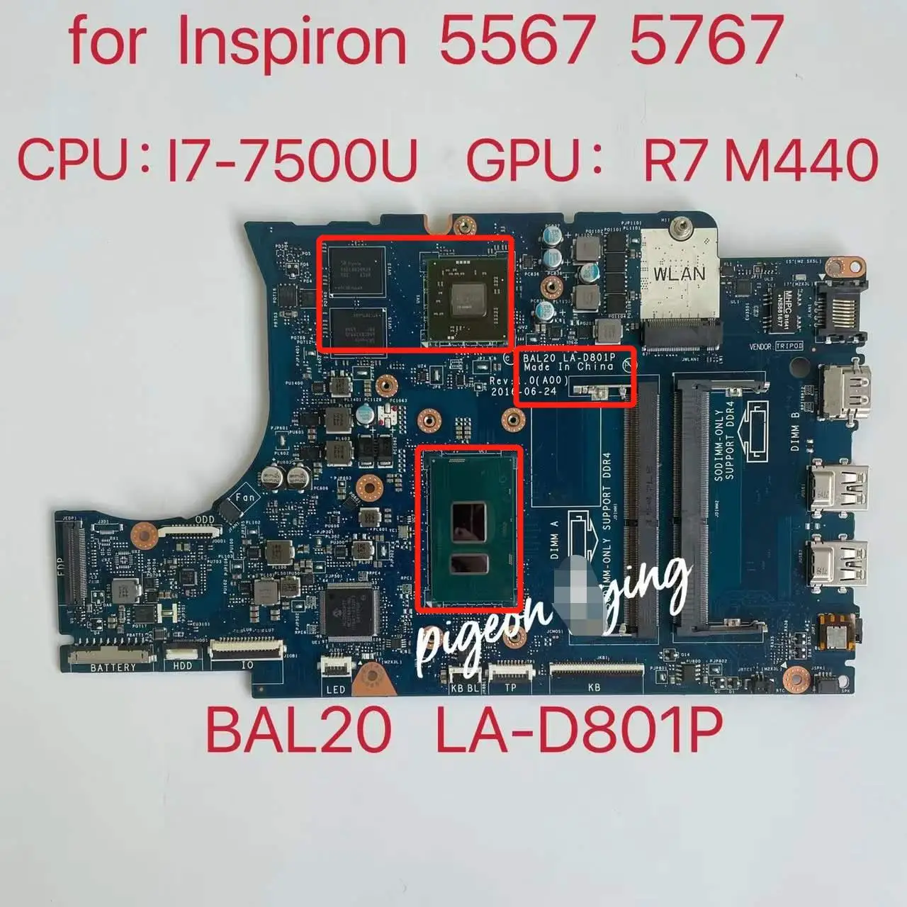 BAL20 LA-D801P For Dell Inspiron 5567 5767 Laptop Motherboard  With i7-7500U 216-0889018 CN-0KFWK9 KFWK9 CN-0VMRRP VMRRP